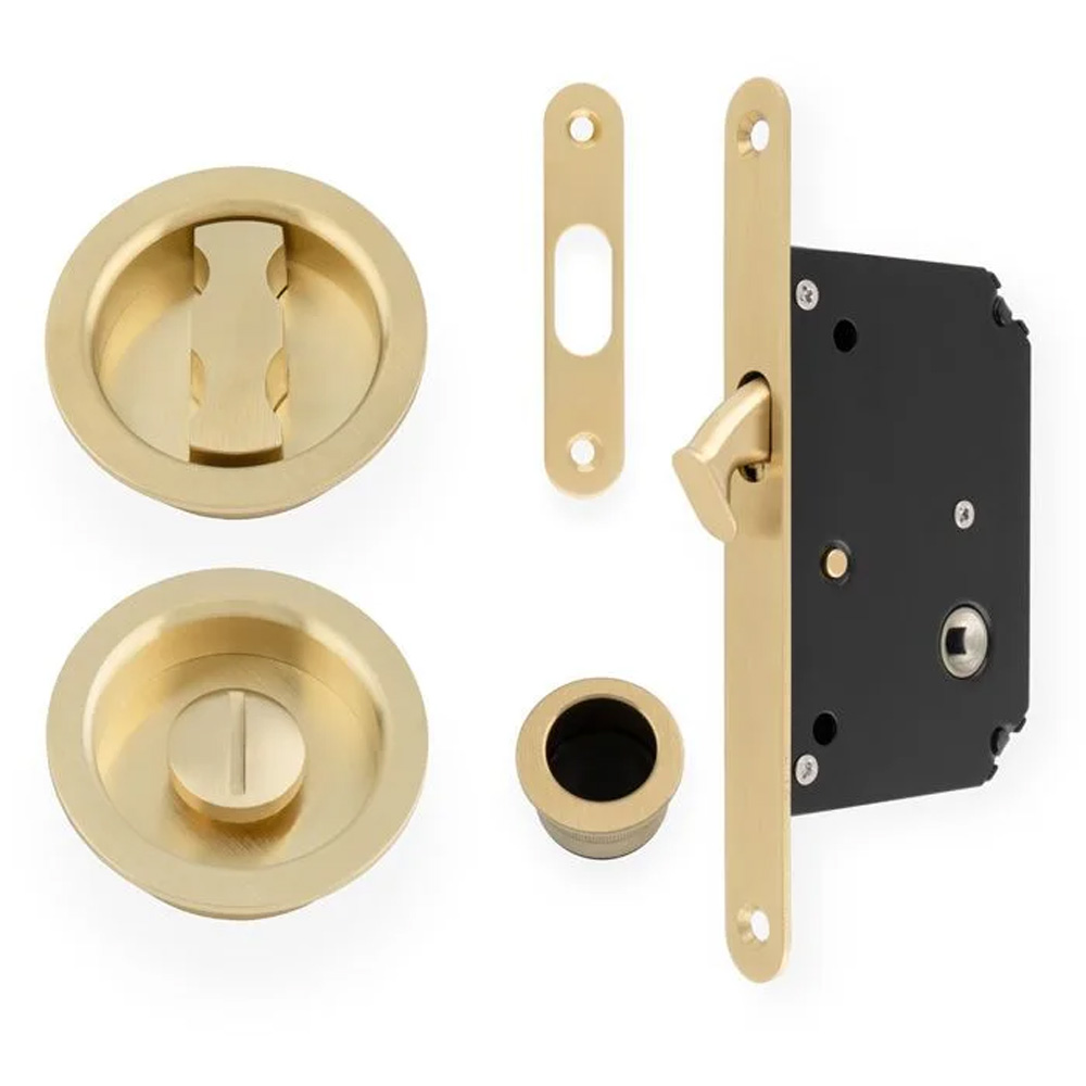Henderson Round Sliding Door Lock - Polished Brass